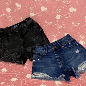 Lot Of 2 Women’s Jean Shorts Size 3 Rewash Dk Blue Hollister Blk Distressed Fray